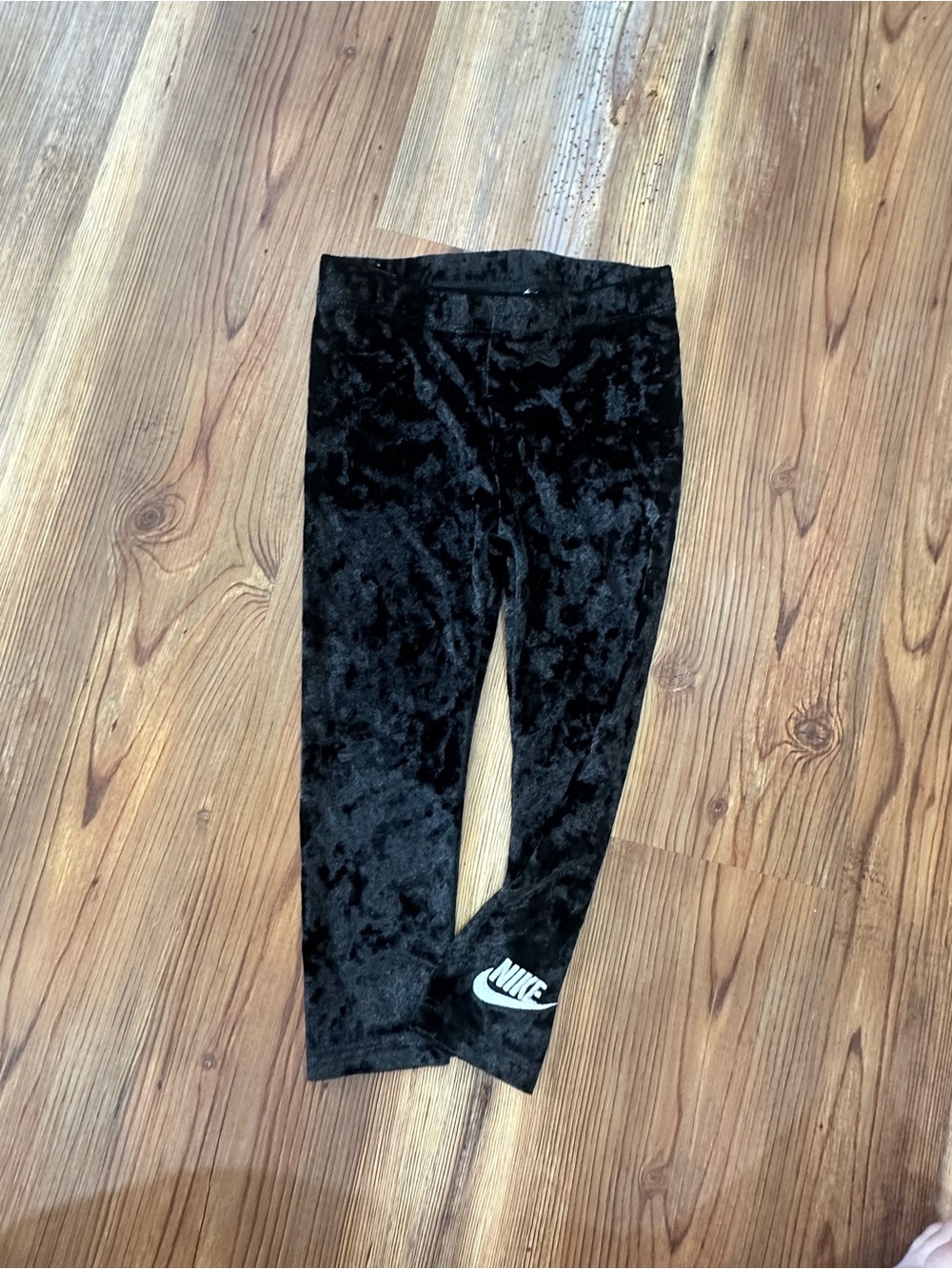 Nike Black Velour Kids Leggings with White Logo 3T